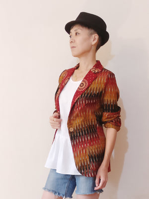 Cotton Ikat blazer with a genle maroon Ajrakh. Made from female body patterns, but anyone with any sex or gender please enjoy this jacket. Buy online. Profile photo.