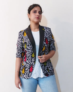 The black batik fabric sprinkled with vibrant accents turns this black blazer into something more than your ordinary black blazer. Thin light cotton blazer from women's body base patterns. Buy online!