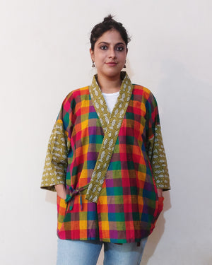 Breezy and comfy Kimono (Jinbei) Jacket with super popular colourful plaid Indian handloom cotton! Bet you would live in it. Buy online! (closed)