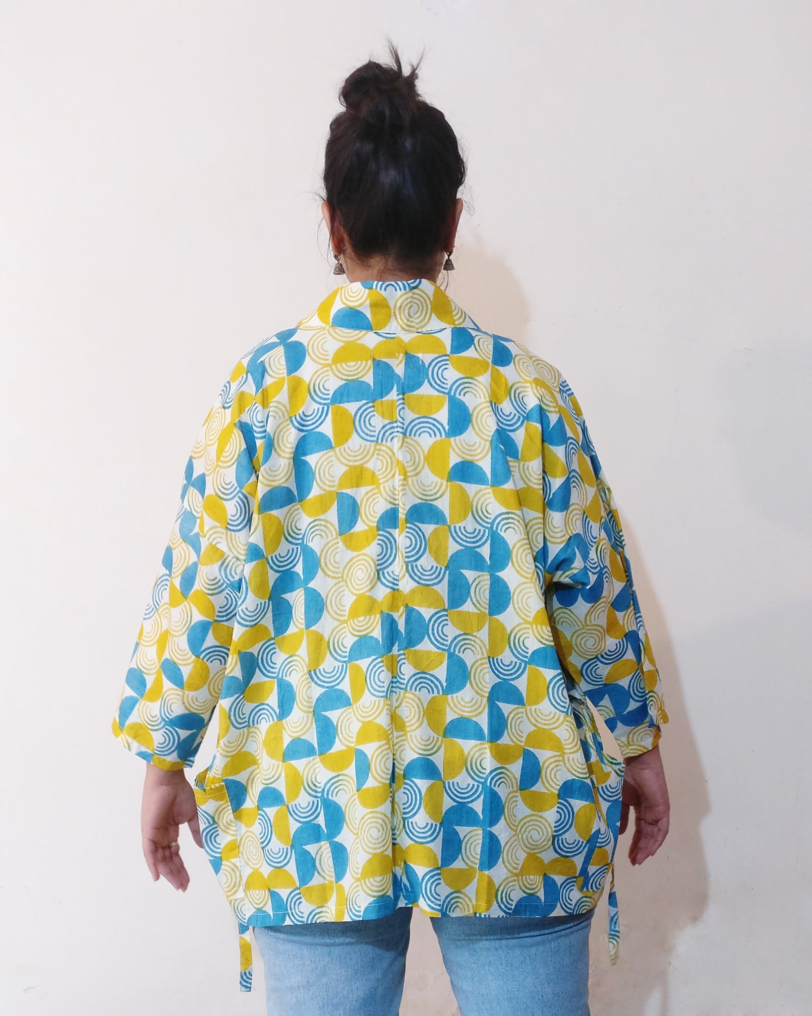 Kimono (Jinbei) Jacket - Half Circle Print Mul Mul Cotton