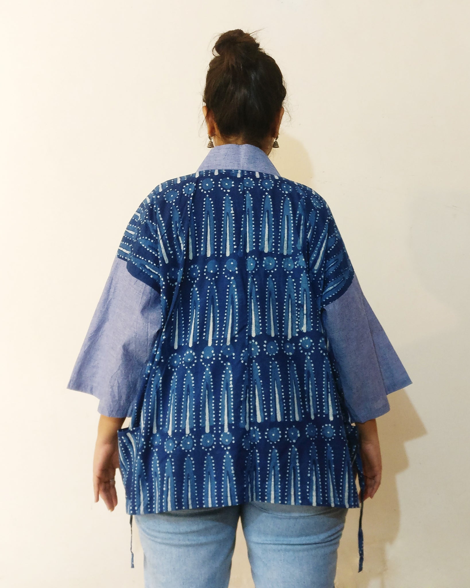 Kimono (Jinbei) Jacket - Indigo Spark Print & Blue Sleeves