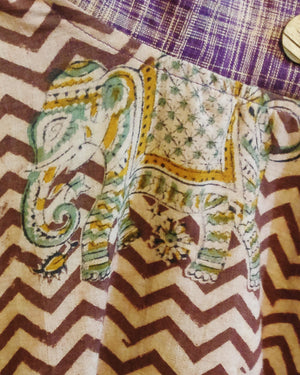 Pull-over Hoodie - Brown Elephant Print & Purple Khadi