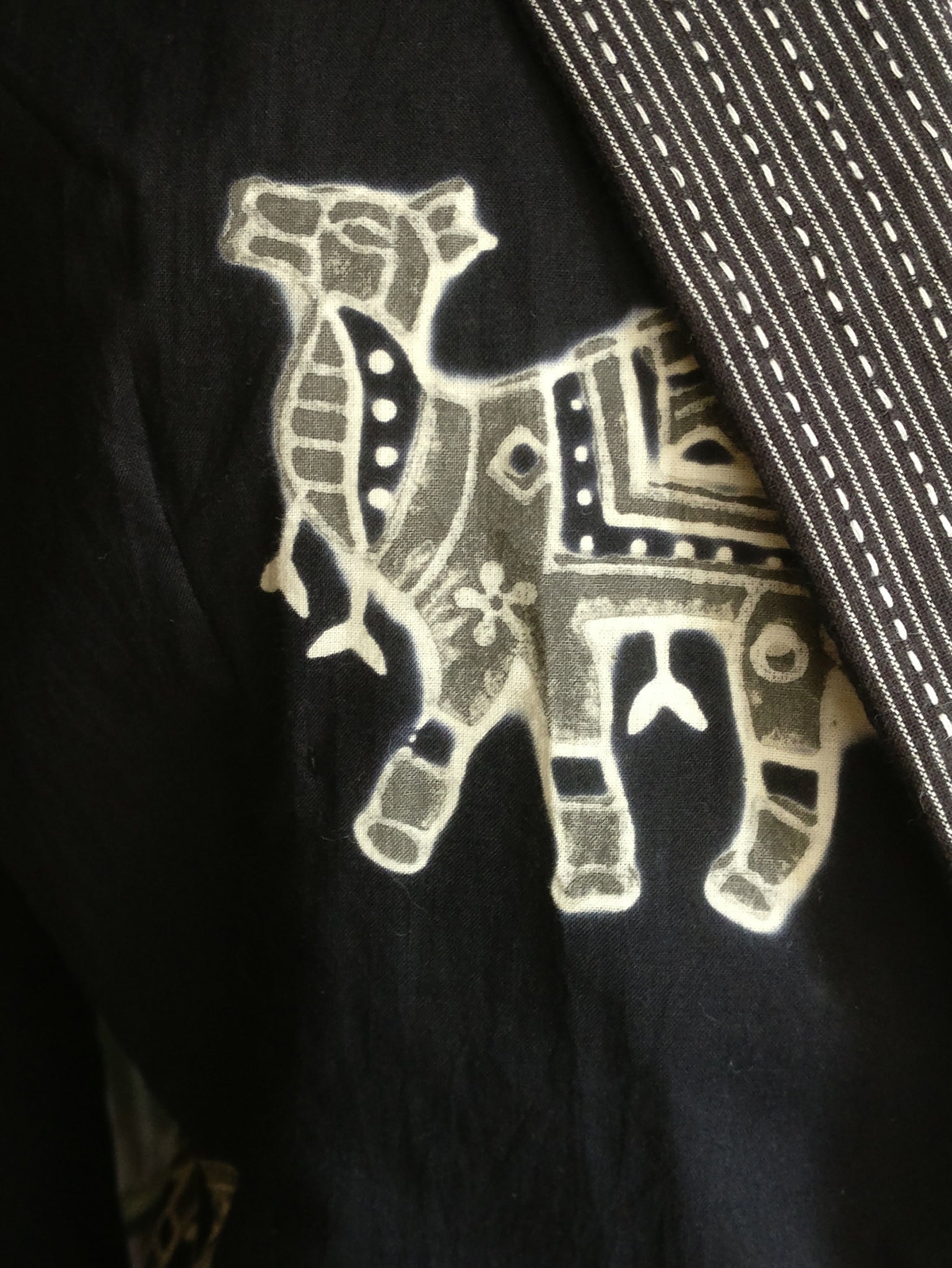 Blazer Jacket - Black (White) Camel Print & Grey Jamdani Collar