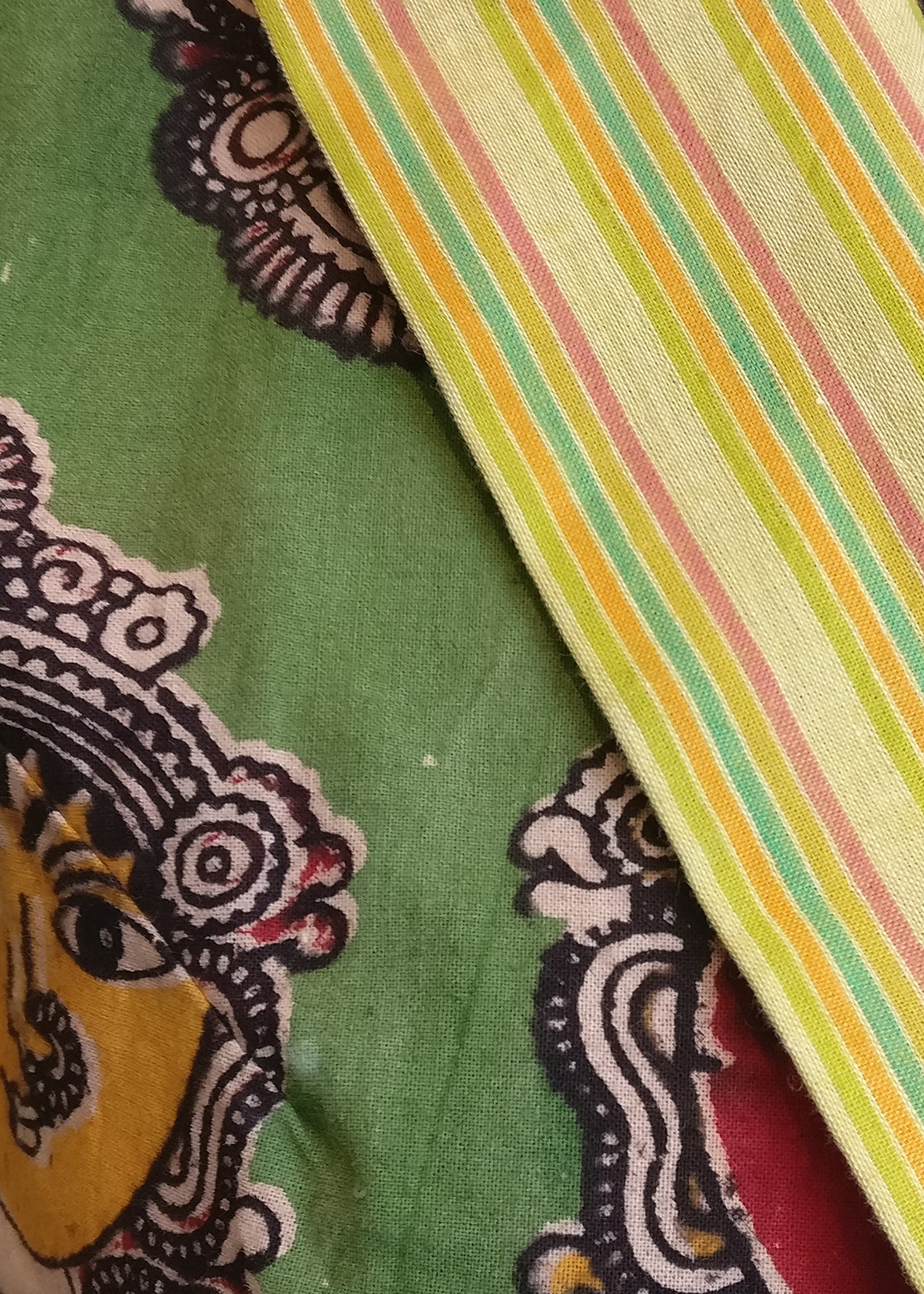 Blazer Jacket - Green God Print & Yellow Stripe Collar