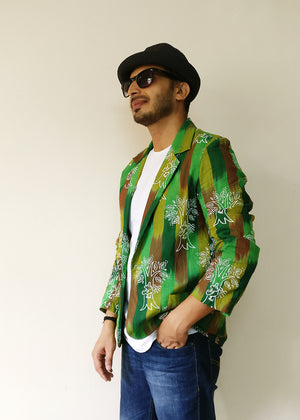 We protect trees, our lifeline, our land, our planet, like the women in Chipko Movement. Statement blazer jacket (green) for men. Handloom cotton with the help of the earth.