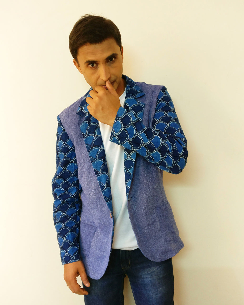 Blazer jacket with cotton, linen & jute mix fabric for men. Great for summer and humid seasons. Very versatile denim-ish colour. Shop online!